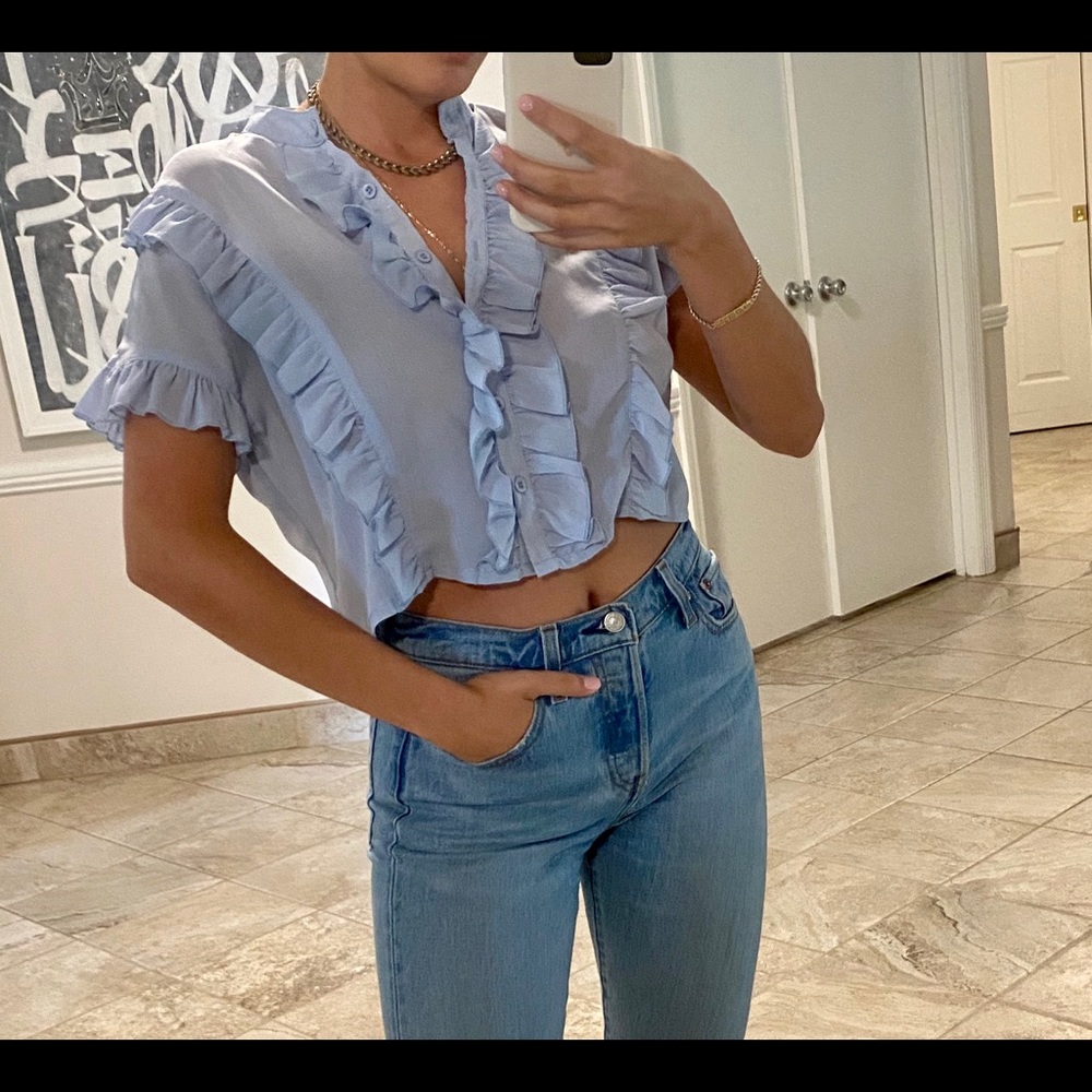 Boohoo Blue Cropped Blouse